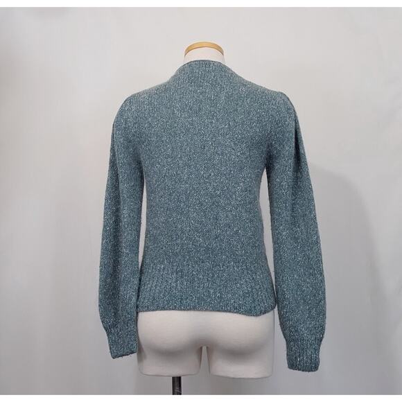 Vintage 90s Cardigan Sweater Teal Green White Misses Size M Outlander - Picture 4 of 7
